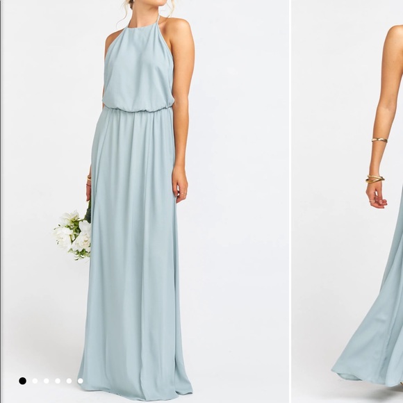 Show Me Your Mumu Heather Halter maxi dress blue silver sage crisp Bridesmaid XS - Picture 3 of 10